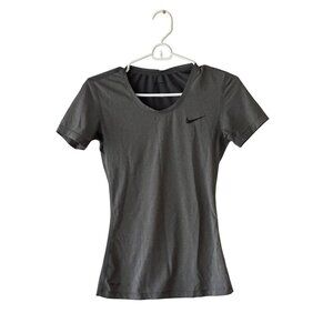 Nike Pro Gray Dri-Fit Womens Short Sleeve V-Neck Athletic Shirt Size S Gym